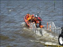 After a quick check of equipment the Silloth Lifeboat leaves the cradle