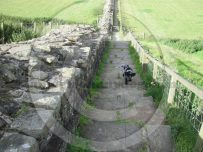 Hadrian's Wall runs from Wallsend at Newcastle-on-Tyne on the east coast of England. to Bowness-on-Solway on the west coast