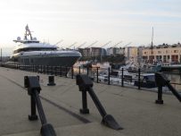 At almost 74m long Mogambo dominates the other boats on the Bristol quayside At almost 74m long Mogambo dominates the other boats on the Bristol quayside