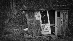 Dilapidated summer house near River Eden