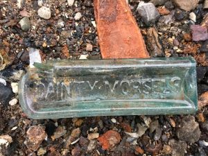 A 'Dainty Morsels' bottle found in the ruins